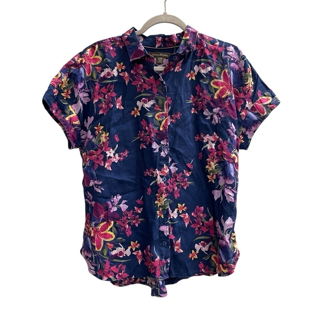 Tommy Bahama Tropical Linen Button-Down Shirt Blue Size Medium